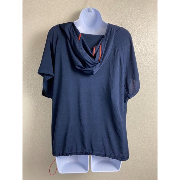 Athleta Womens Navy Blue Uppercut Short Sleeve Hoodie Size Large Athleisure - Picture 2 of 16